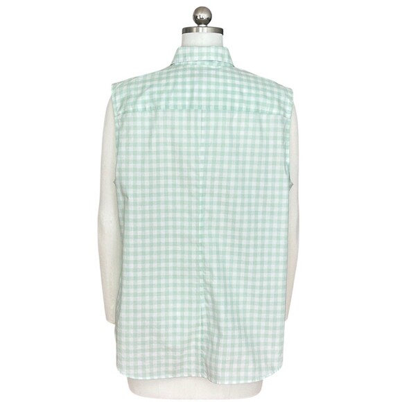 Lands' End Button-Up Top Womens 18P Petite Mint Green Gingham Sleeveless - Picture 7 of 8